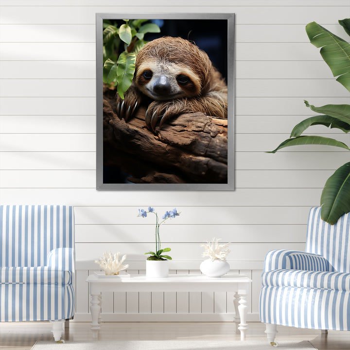 Rustic Repose Sloth - Sloth Canvas Wall Art