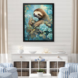 Turquoise Tranquility Flower Sloth - Sloth Canvas Wall Art