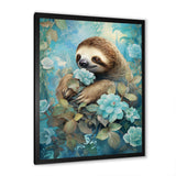 Turquoise Tranquility Flower Sloth - Sloth Canvas Wall Art