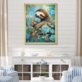 Turquoise Tranquility Flower Sloth - Sloth Canvas Wall Art