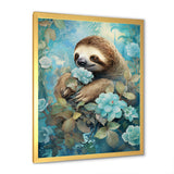 Turquoise Tranquility Flower Sloth - Sloth Canvas Wall Art