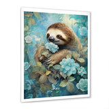Turquoise Tranquility Flower Sloth - Sloth Canvas Wall Art