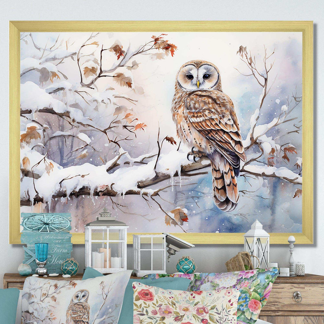 Winter Snowy Owl Charm Landscape - Landscapes Canvas Wall Art