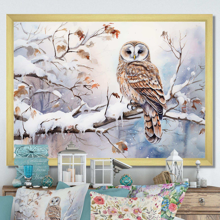 Winter Snowy Owl Charm Landscape - Landscapes Canvas Wall Art