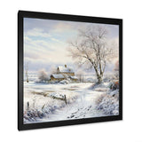 Farmhouse Snow Winter Scenery - Landscapes Canvas Wall Art