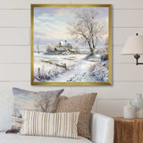 Farmhouse Snow Winter Scenery - Landscapes Canvas Wall Art