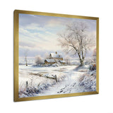 Farmhouse Snow Winter Scenery - Landscapes Canvas Wall Art