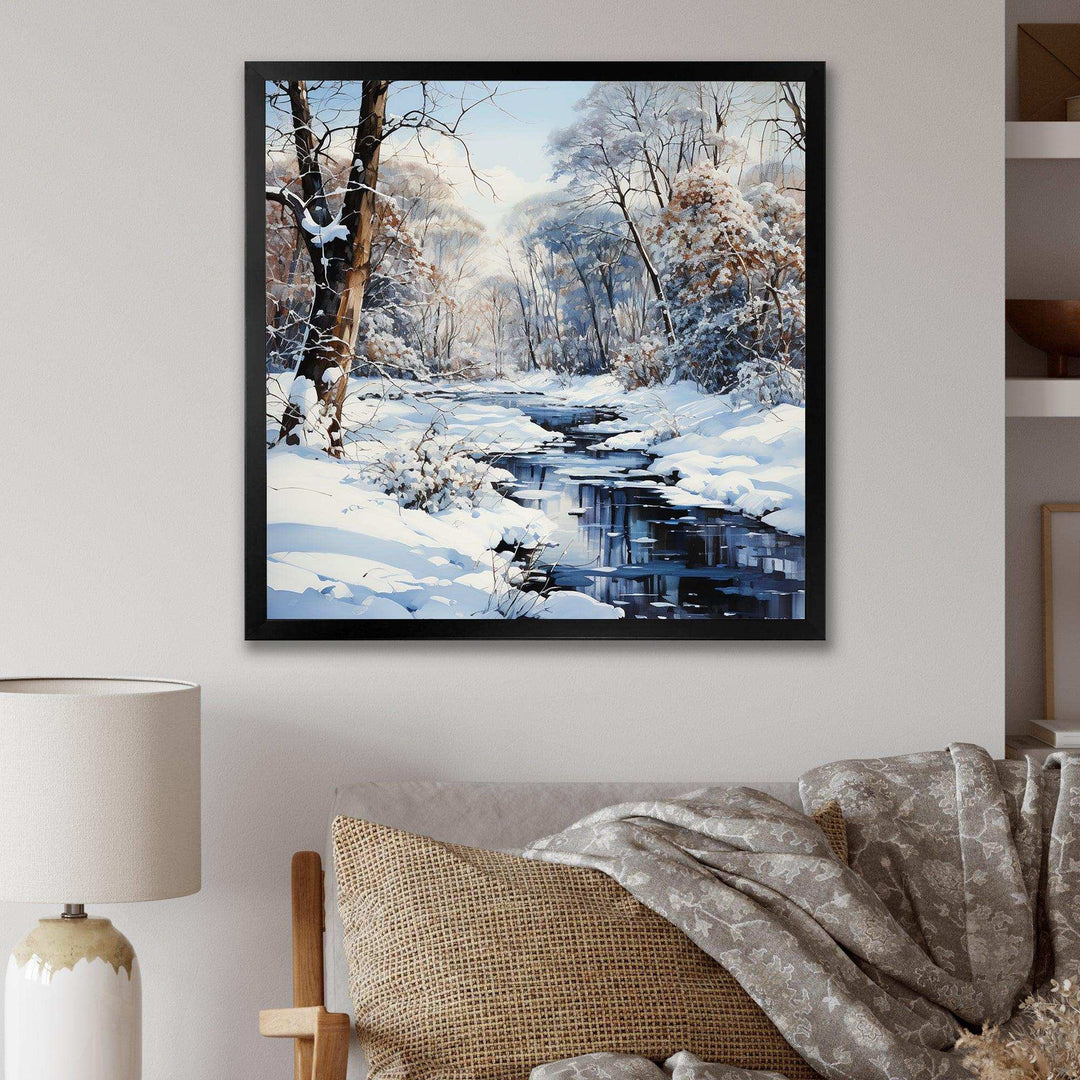 Snow River Winter Scenery - Landscapes Canvas Wall Art