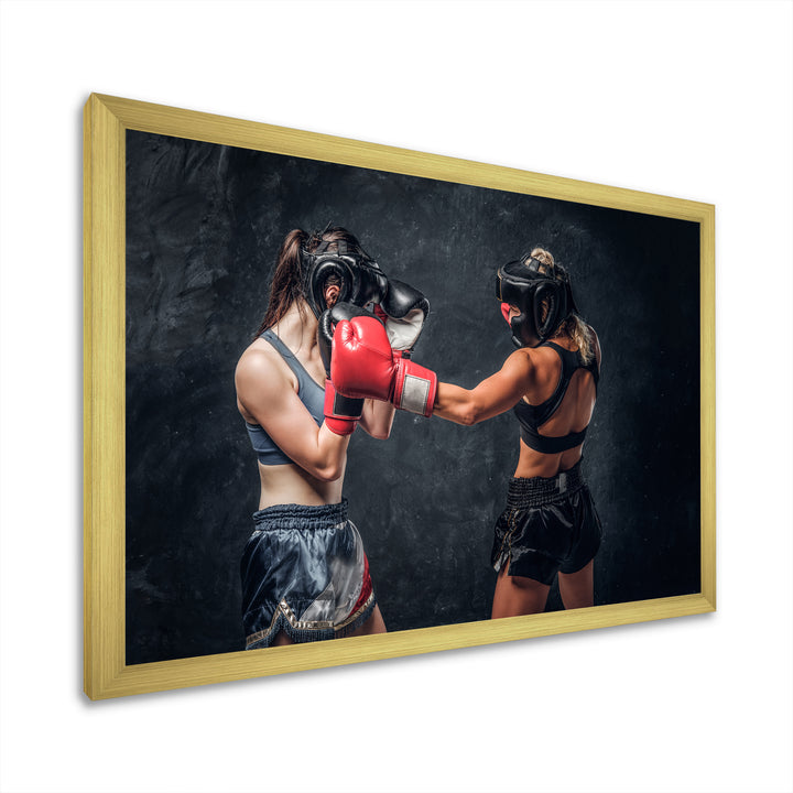 Two Female Boxers Fighting - Sport Boxer Canvas Wall Art