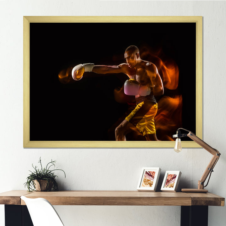 Professional Boxer Training Isolated On Black - Sport Boxer Canvas Wall Art