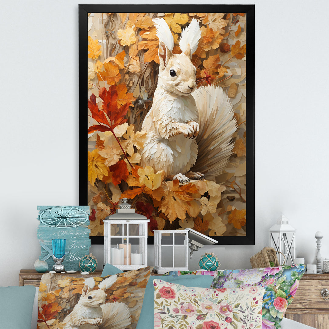 Minimalism Squirrel Beige Painting - Squirrel Framed Canvas Art