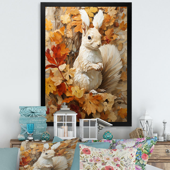 Minimalism Squirrel Beige Painting - Squirrel Framed Canvas Art