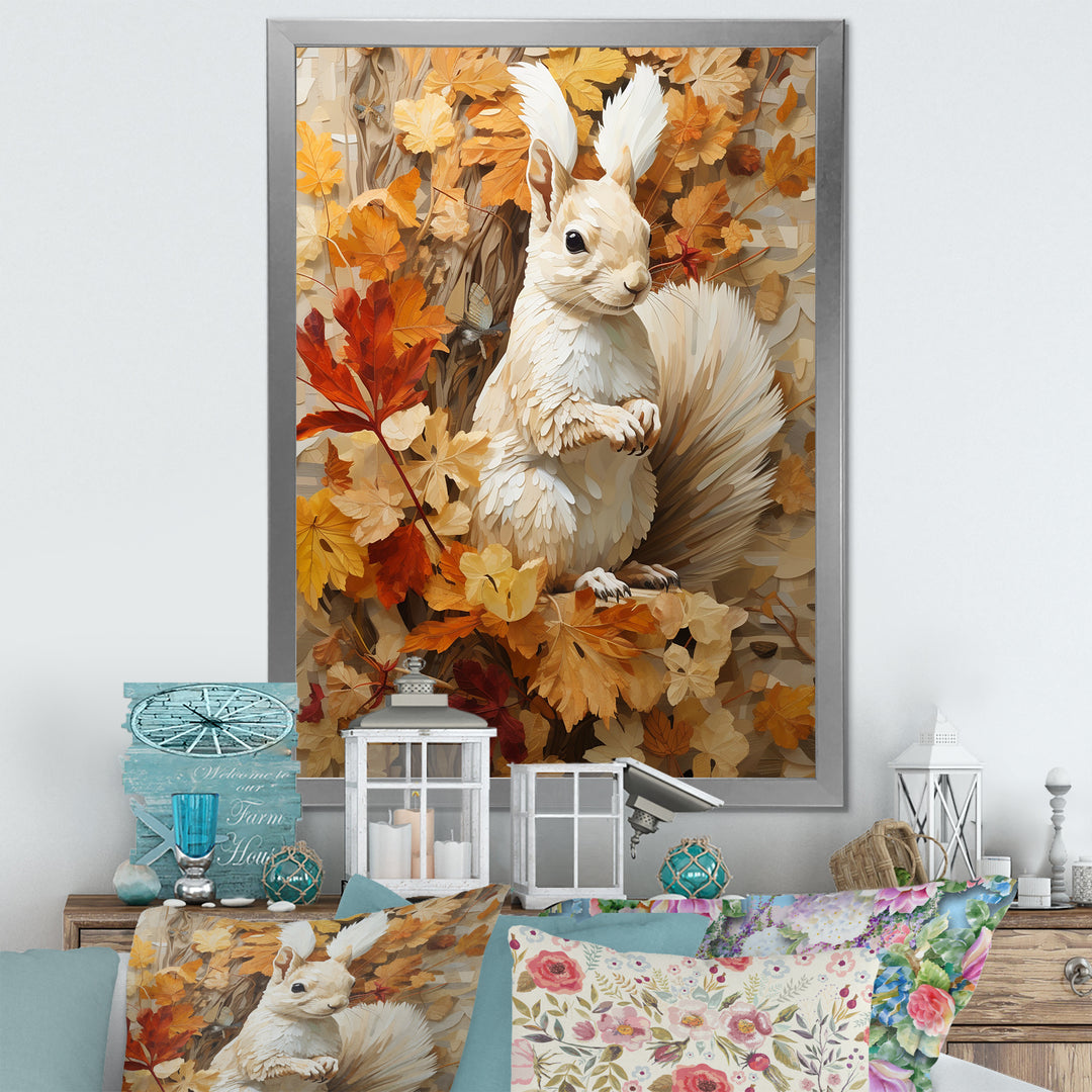 Minimalism Squirrel Beige Painting - Squirrel Framed Canvas Art