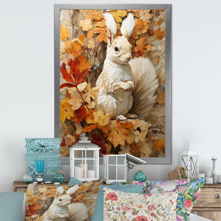 Minimalism Squirrel Beige Painting - Squirrel Framed Canvas Art
