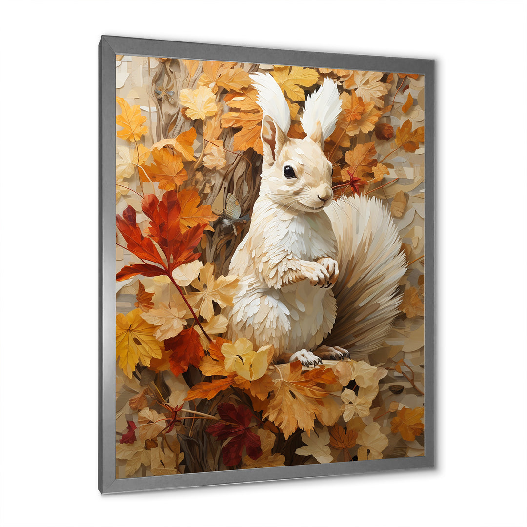 Minimalism Squirrel Beige Painting - Squirrel Framed Canvas Art