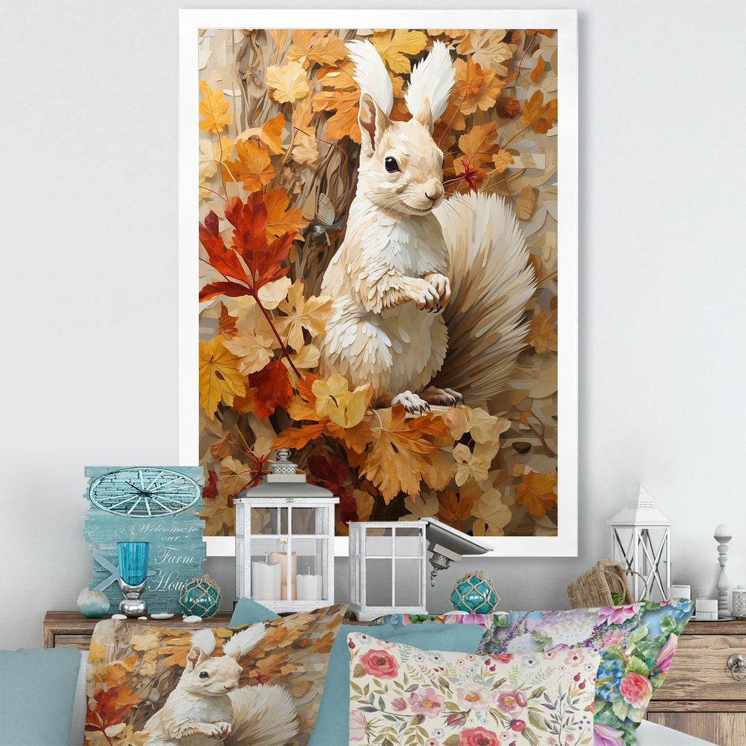 Minimalism Squirrel Beige Painting - Squirrel Framed Canvas Art