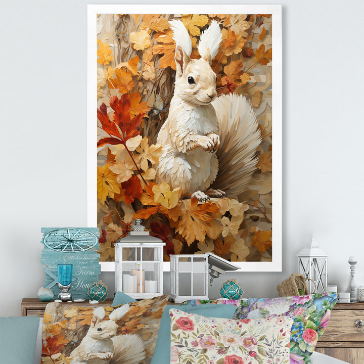 Minimalism Squirrel Beige Painting - Squirrel Framed Canvas Art
