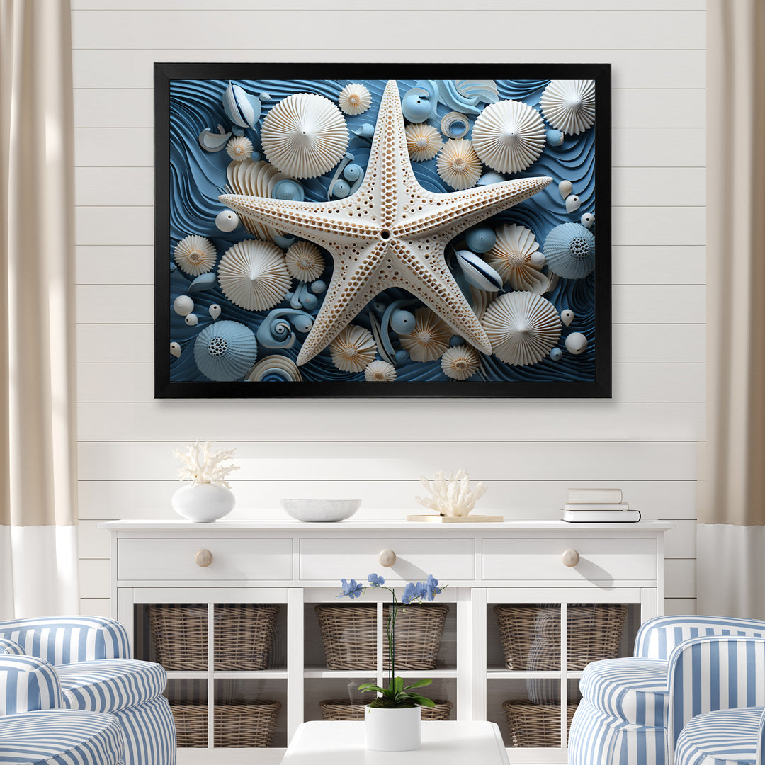 Minimalism Starfish Blue And White - Starfish Canvas Wall Art