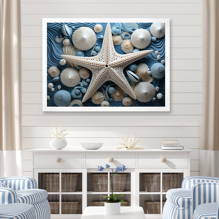 Minimalism Starfish Blue And White - Starfish Canvas Wall Art