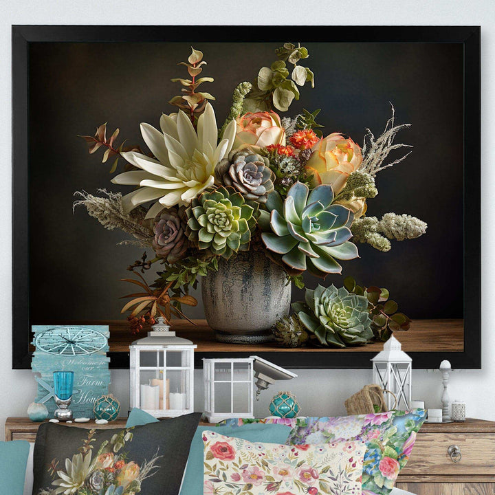 Succulent Bouquet Still Life I - Floral Canvas Wall Art