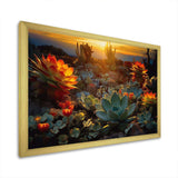 Succulent Desert Cactus Field Burning Sunset - Floral Canvas Wall Art