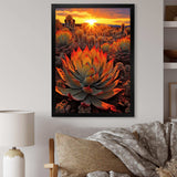 Green And Red Succulent Cactus Field Sunset I - Floral Canvas Wall Art