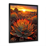 Green And Red Succulent Cactus Field Sunset I - Floral Canvas Wall Art