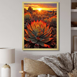 Green And Red Succulent Cactus Field Sunset I - Floral Canvas Wall Art