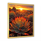 Green And Red Succulent Cactus Field Sunset I - Floral Canvas Wall Art