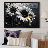 Black And White Sunflowers Florescence - Floral Canvas Wall Art