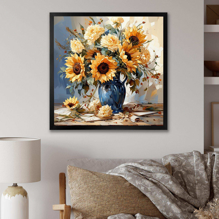 Vintage Sunflowers Bouquet Still Life - Floral Canvas Wall Art
