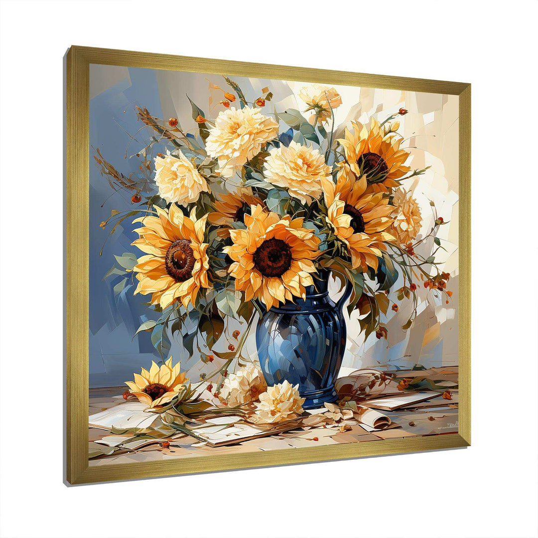 Vintage Sunflowers Bouquet Still Life - Floral Canvas Wall Art