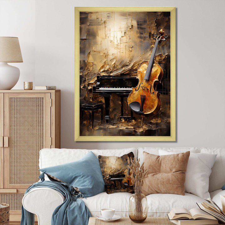 Vintage Violin And Piano Harmony - Music Canvas Wall Art