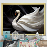 Black And White Elegy Of A Swan - Animals Canvas Wall Art