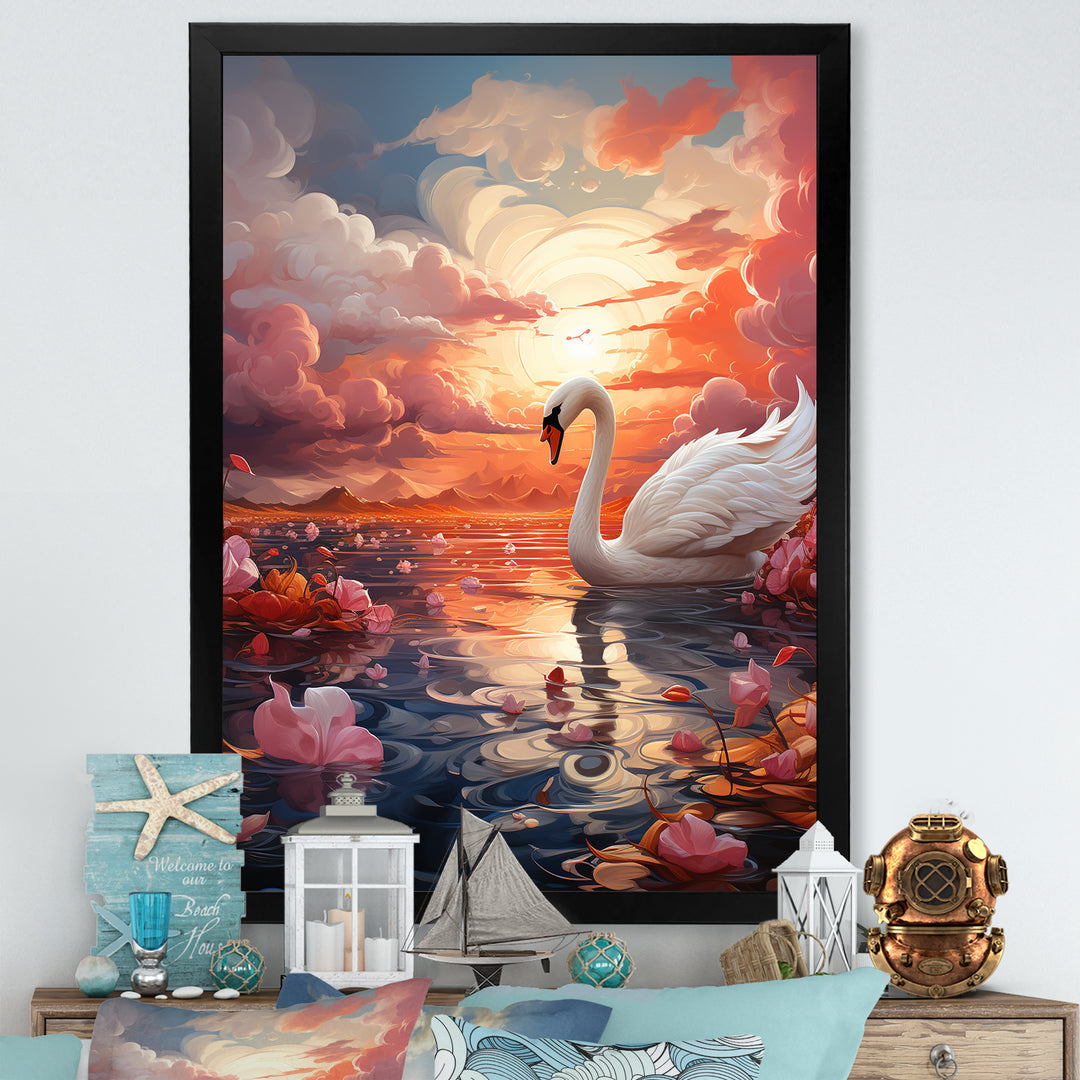 Graceful Mirage Swans - Swans Large Canvas Wall Art