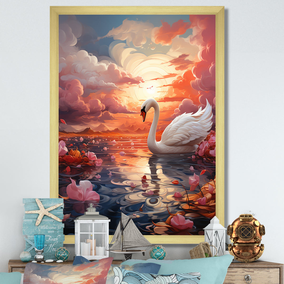 Graceful Mirage Swans - Swans Large Canvas Wall Art