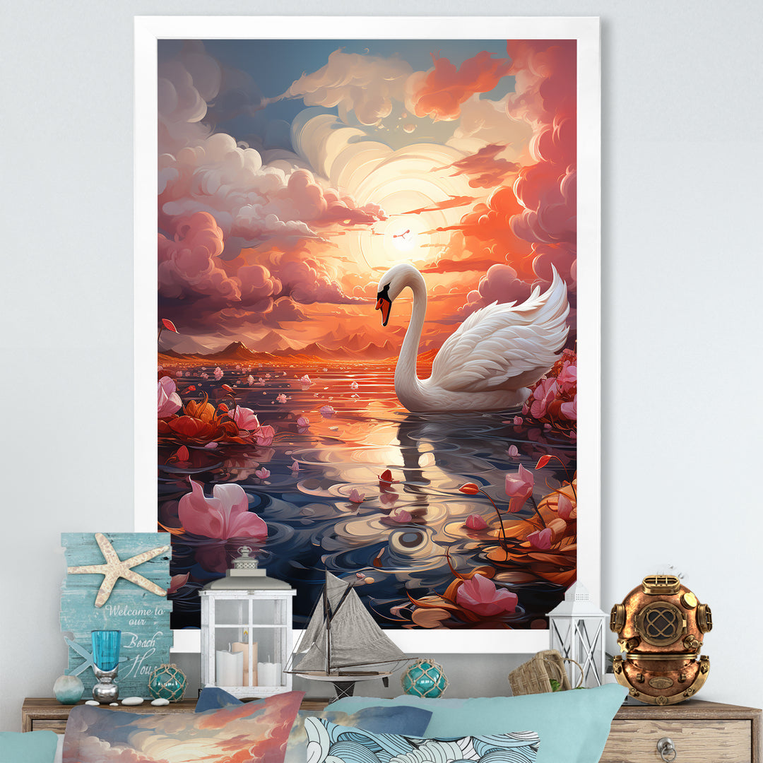 Graceful Mirage Swans - Swans Large Canvas Wall Art