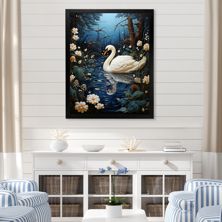 Swan In The Night - Swans Wall Art Prints