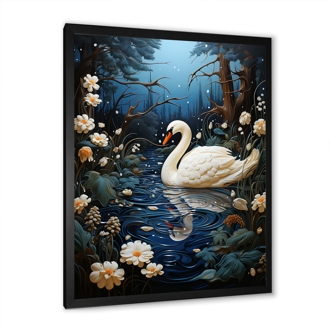 Swan In The Night - Swans Wall Art Prints