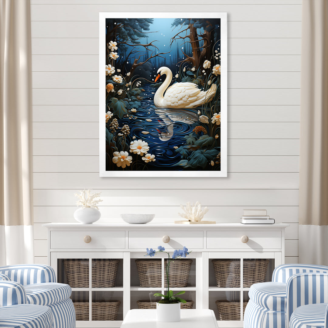Swan In The Night - Swans Wall Art Prints