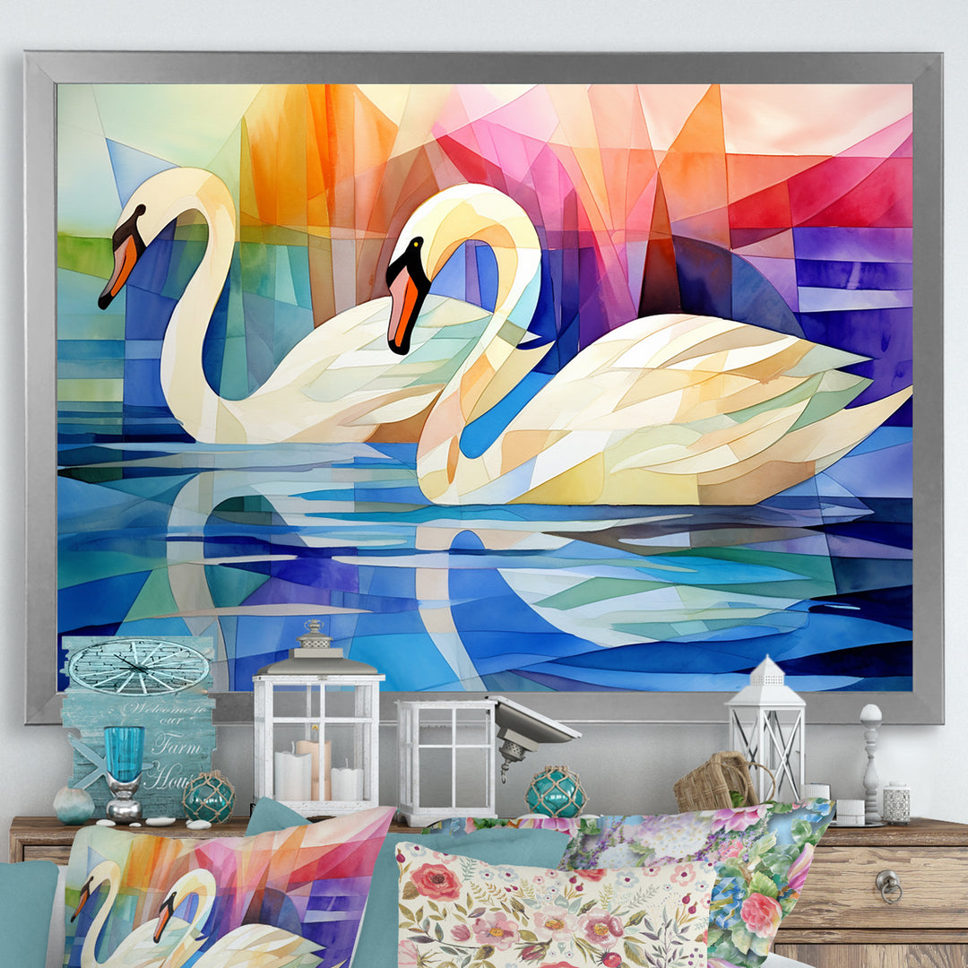 Cubic Swan Sonata Melody - Purple Swans Wall Art
