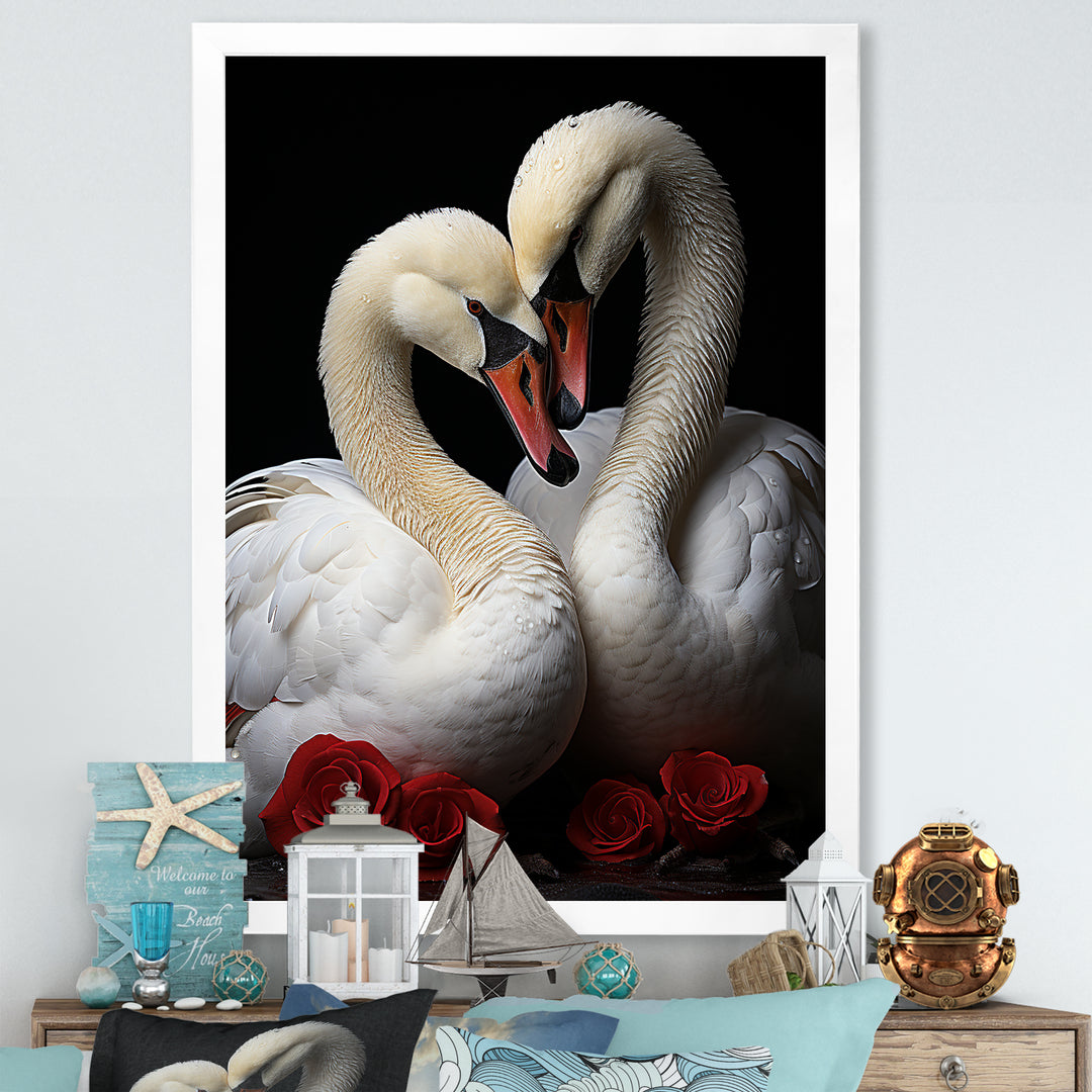 Swans Romantic Portrait - Swans Framed Canvas Art
