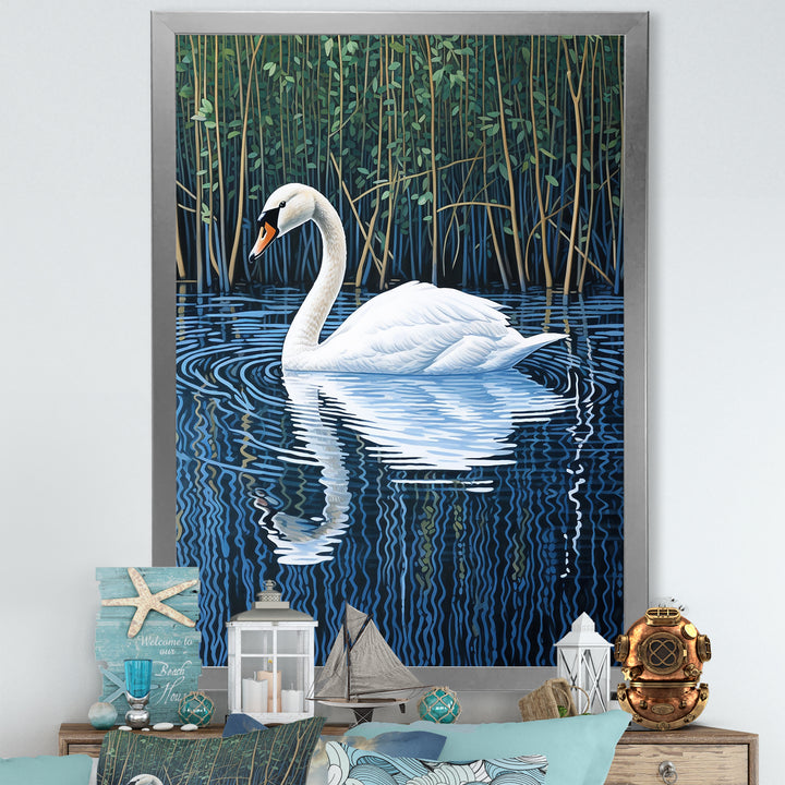 Swans Reflection By The River - Swans Canvas Wall Art