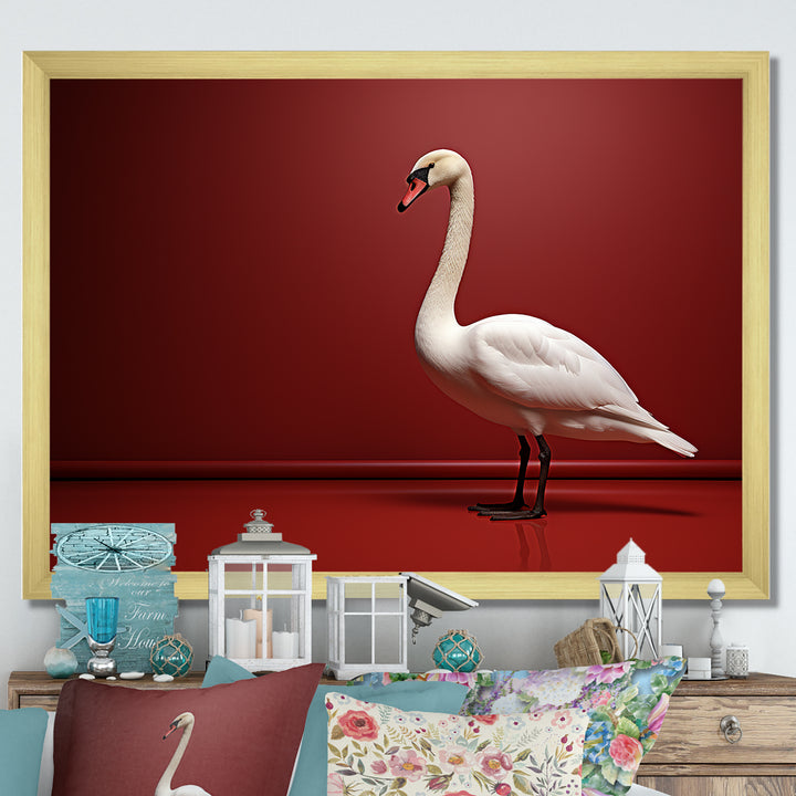 Swans Solitude In Red And White - Red Swans Wall Art