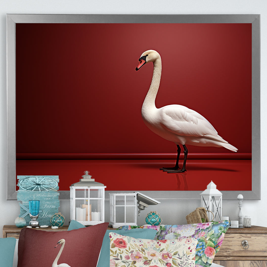 Swans Solitude In Red And White - Red Swans Wall Art