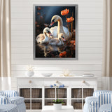 Peaceful Swans Family - Swans Large Canvas Wall Art