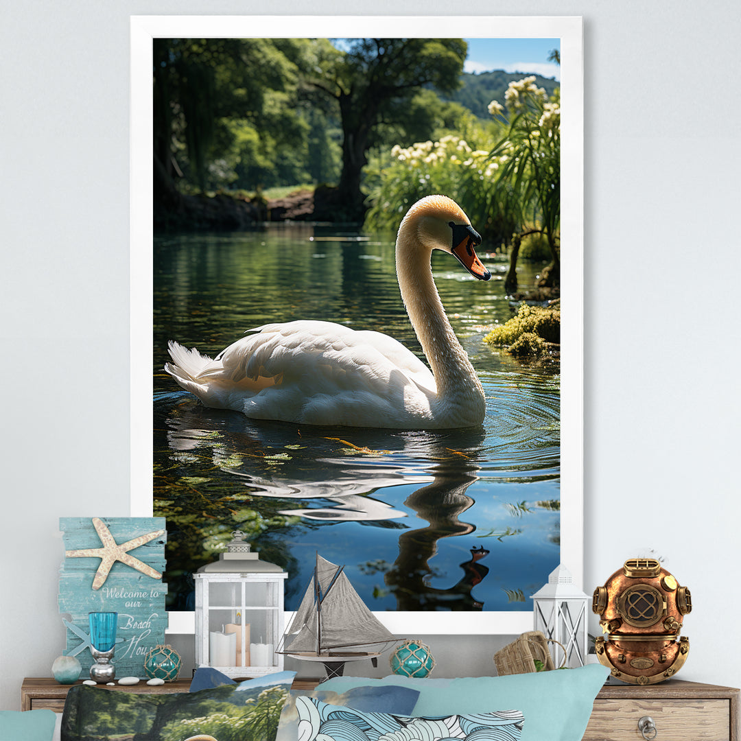Swans Refuge In Tropical Lake - Swans Canvas Wall Art