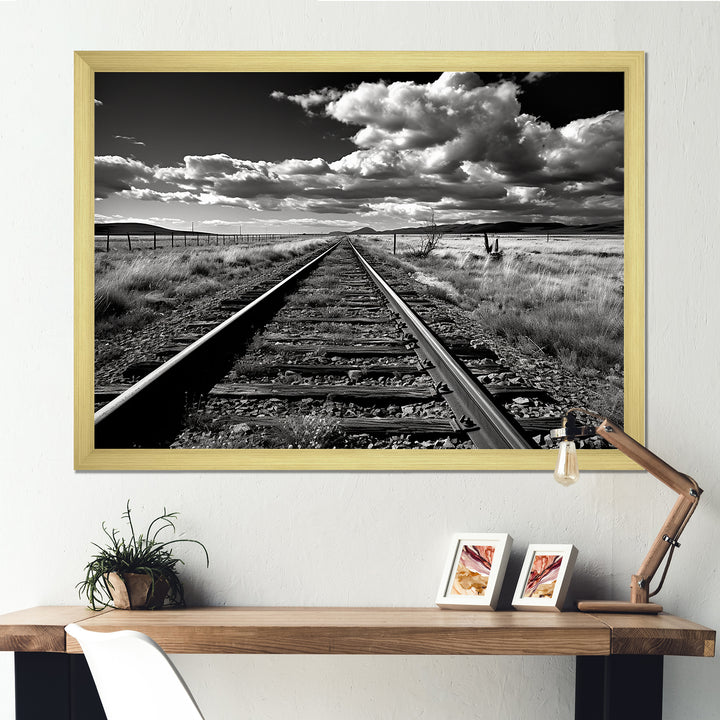 Black And White Train Tracks Photo - Train Canvas Wall Art