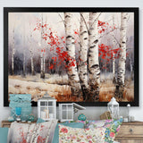 White And Red Birch Wood In Winter III - Floral Canvas Wall Art