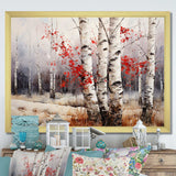 White And Red Birch Wood In Winter III - Floral Canvas Wall Art